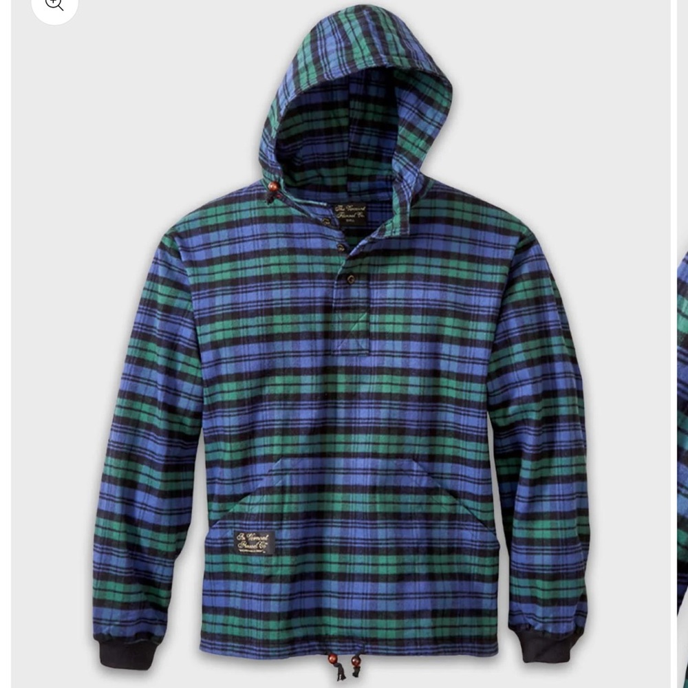 Vermont Flannel Co. Organic Cotton Hooded Flannel Pullover – Blue & Green Plaid